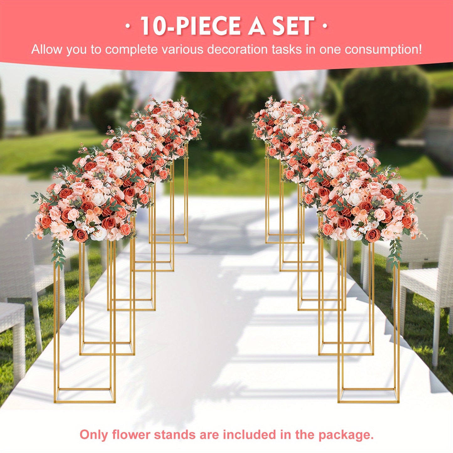 10pcs Golden Wedding Flower Vase, Metal Column