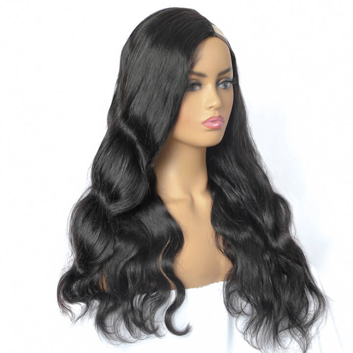 Glueless Brazilian Body Wave U Part Human Hair Wigs No Lace (Super Natural Look)
