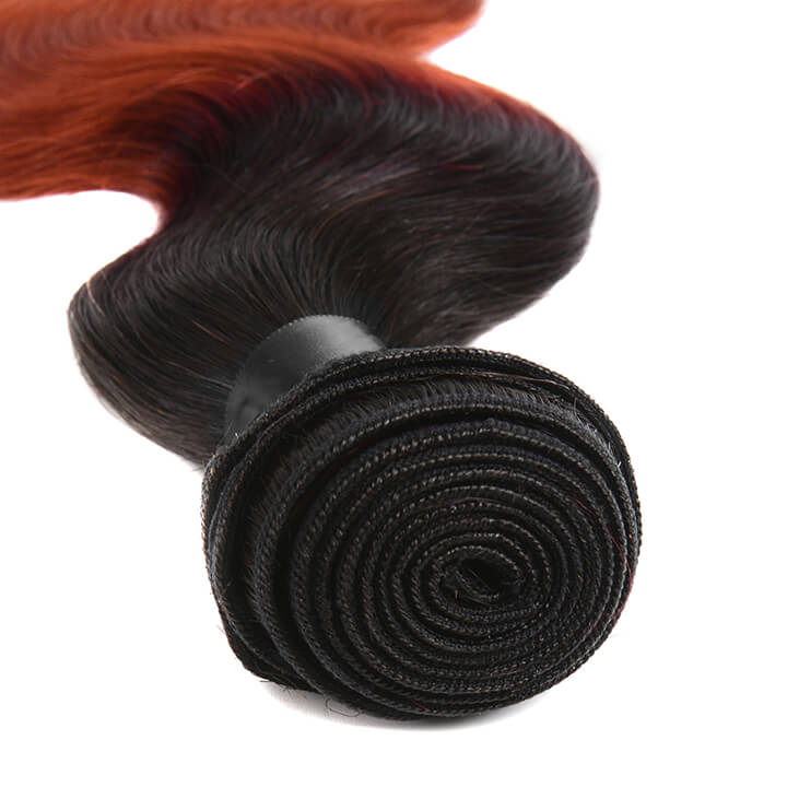 T1B/350 Ombre Ginger Body Wave Hair 3 Bundles With Closure Human Hair With Dark Roots