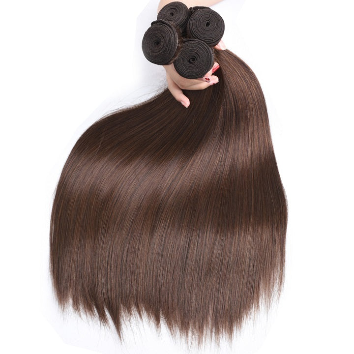#4 Light Brown Straight Hair Weave 1/3 Bundles Brazilian Human Hair Extension