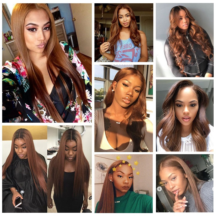 #4 Light Brown Straight Hair Weave 1/3 Bundles Brazilian Human Hair Extension