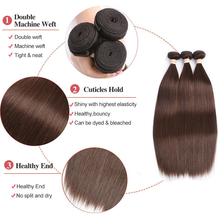 #4 Light Brown Straight Hair Weave 1/3 Bundles Brazilian Human Hair Extension