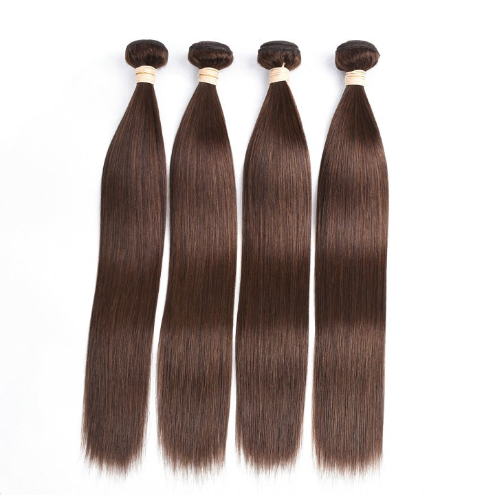 #4 Light Brown Straight Hair Weave 1/3 Bundles Brazilian Human Hair Extension