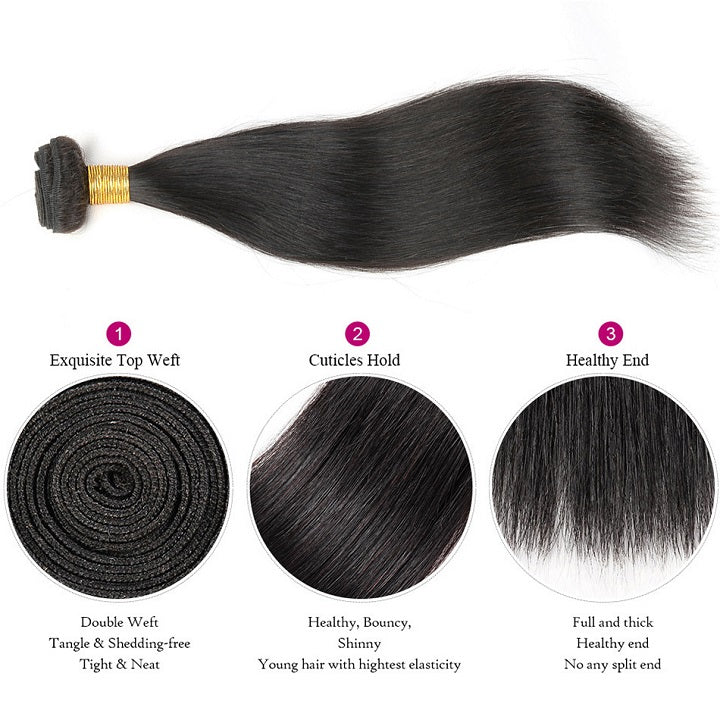 Straight Human Hair 3 Bundles With Frontal Single Invisiable Knots 13x4 Lace Frontal With Hair Bundles