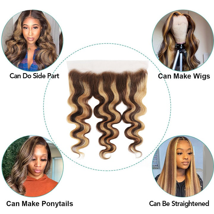 Highlight Brown Body Wave Frontal Ombre Honey Blonde 4x4 Lace Closure Brazilian Hair 13x4 Lace Frontal 100% Remy Human Hair