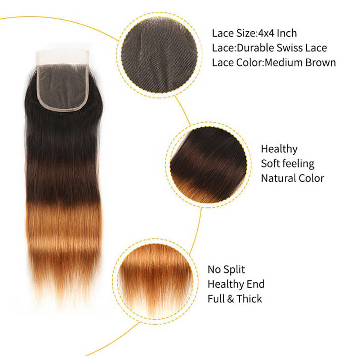 T1B/4/30 Straight Hair 3 Bundles With Closure Human Hair Weaves
