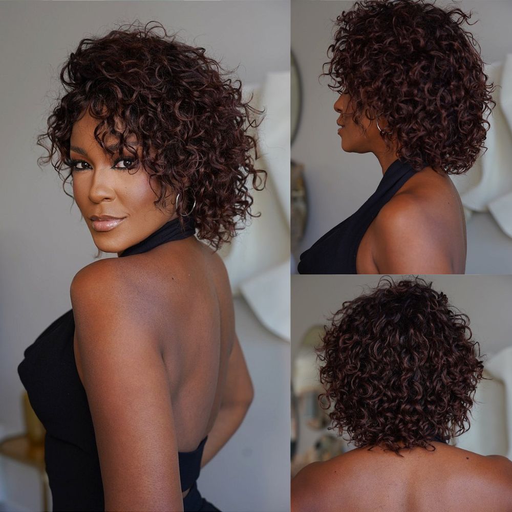 Put on & Go Ombre Reddish Brown Curly Bob Wig With Bangs