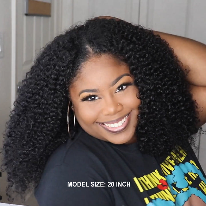 Thin V Part Wig Kinky Curly Natural Scalp Human Hair Wig Without Leave Out