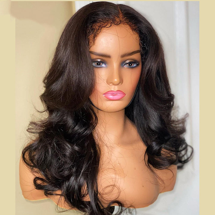 Glueless Body Wave 13x4 Lace Front Wig With Realistic Curly Edges Kinky Baby Hair