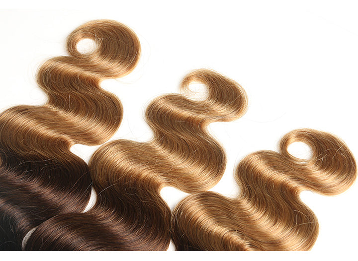T1B/4/27 Body Wave Hair 3 Bundles With Closure Ombre Honey Blonde Human Hair