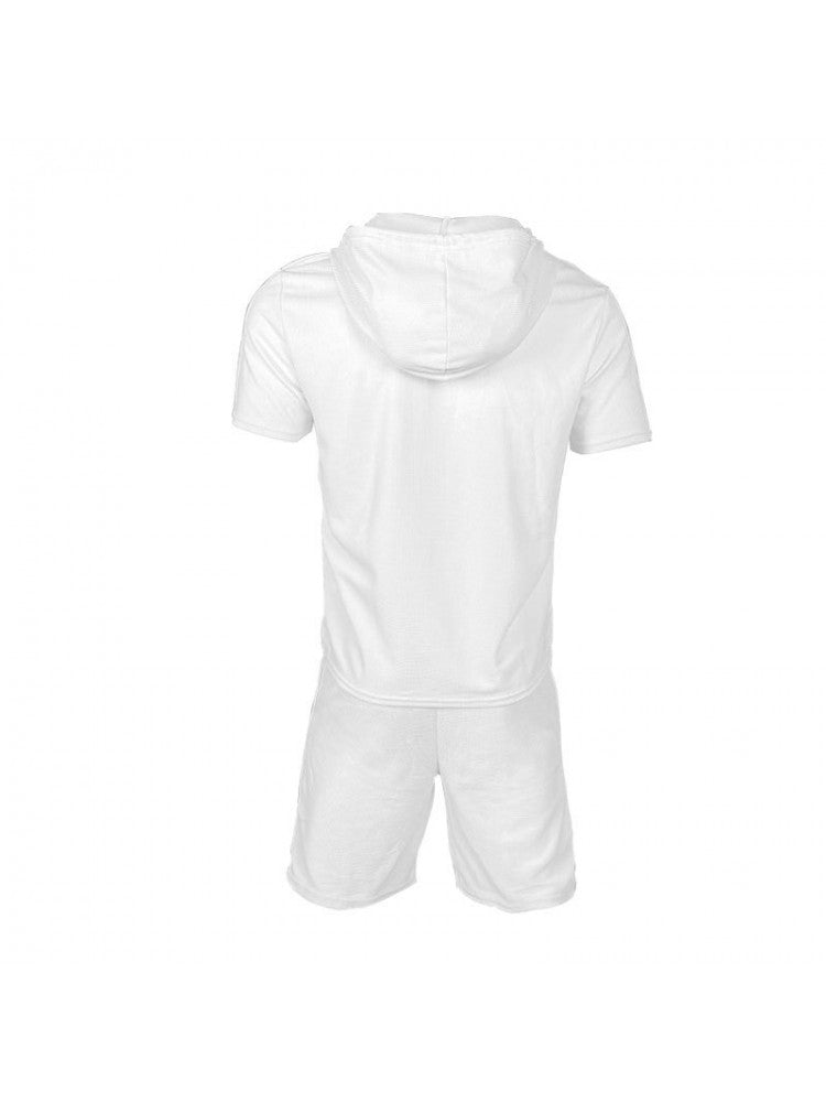 Patchwork Hooded Short Sleeve Short Suit