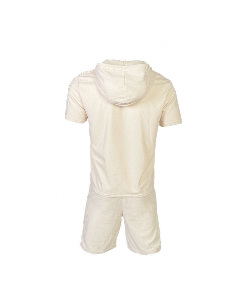 Patchwork Hooded Short Sleeve Short Suit