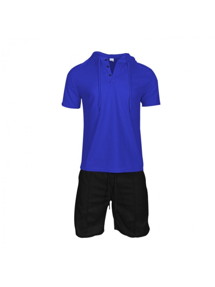 Patchwork Hooded Short Sleeve Short Suit