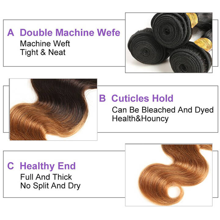Ombre Human Hair Bundles With Closure Brazilian Body Wave With Closure T1B/4/30