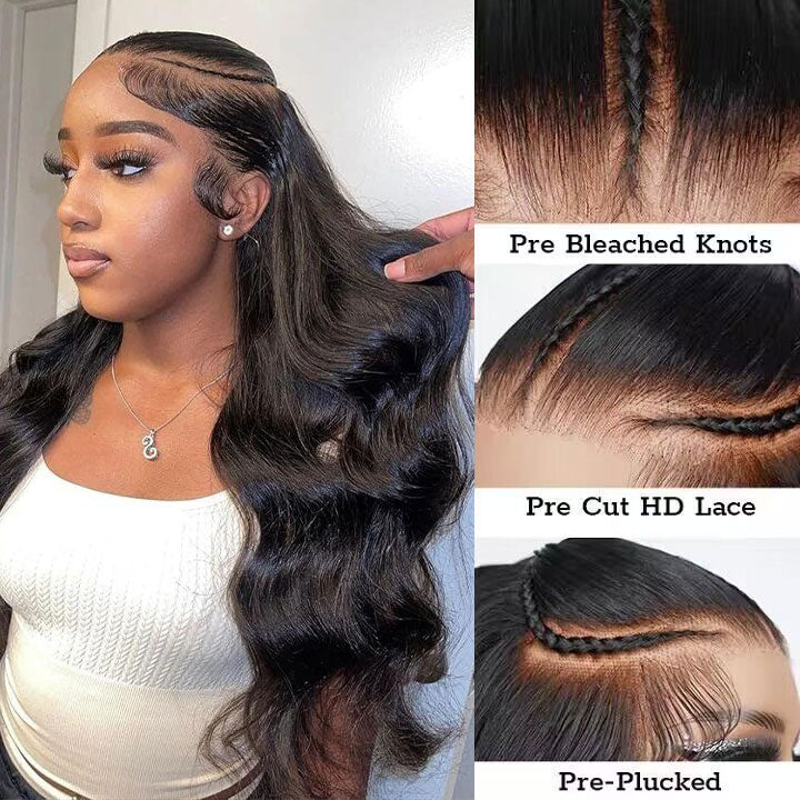 Pre Braided Wig Body Wave 13x4 Pre Cut Lace Front Wigs With Baby Hair