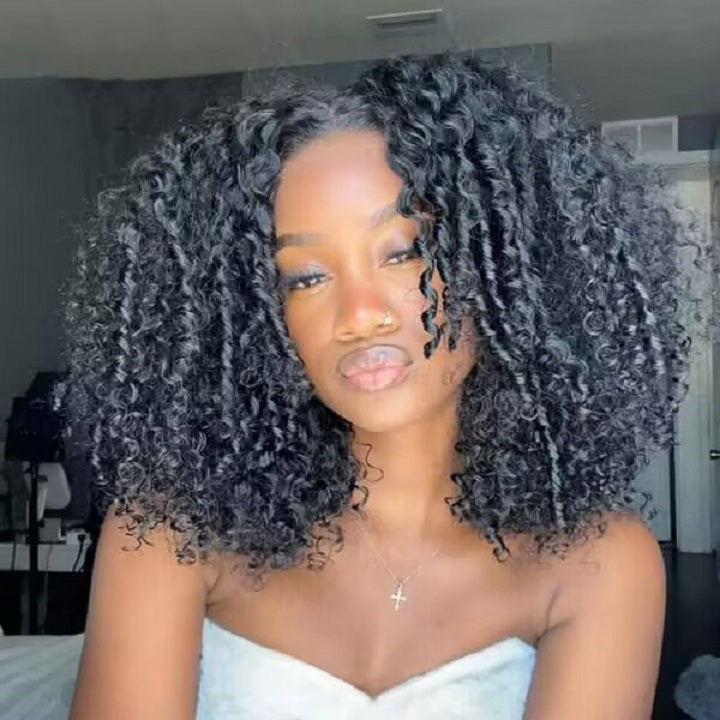 Shoulder Length Fluffy Curl Pre-everything 7x5 Bob Pre Cut Lace Wig Human Hair Wig