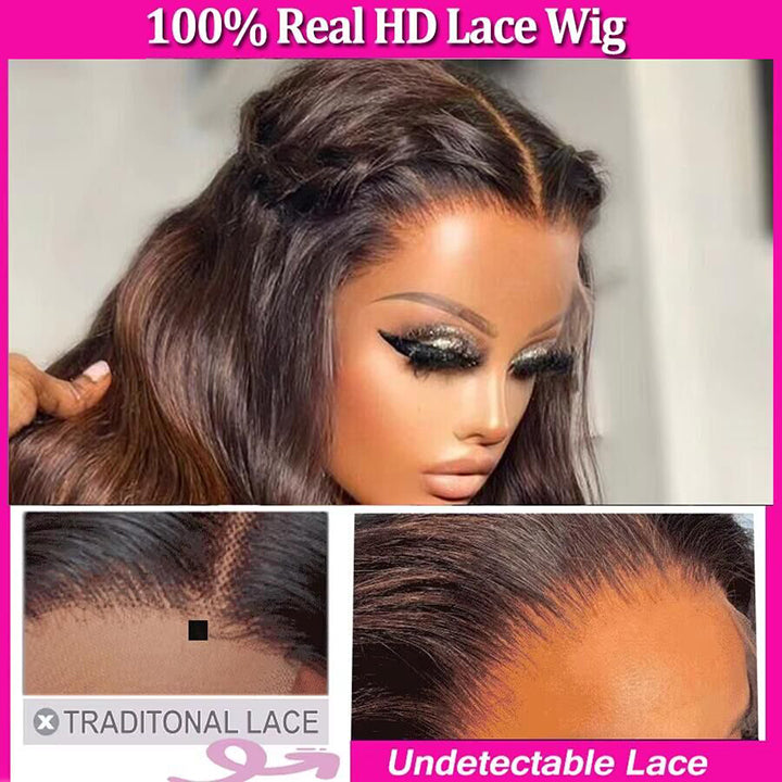 Black Mixed Brown Highlight Body Wavy Wig Human Hair Pre Plucked Glueless Colored Wigs 13x5 Pre Cut Lace Front Wig For Woman