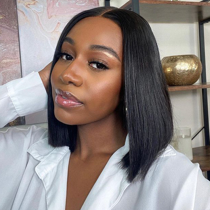 $89.99 14" Straight Bob Thin V Part Wig Human Hair Wigs Flash Deal