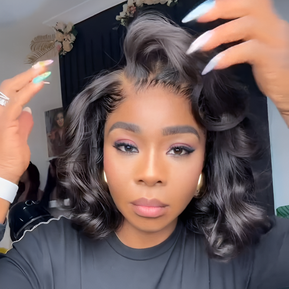 Designer Layered Bob Short Wavy Lace Wig