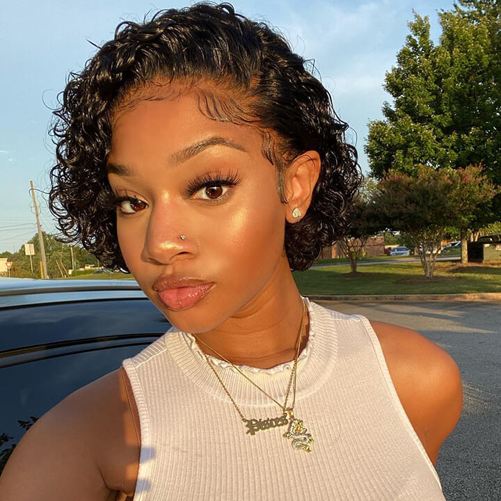 Glueless Pre Cut Lace Short Curly Pixie Cut Bob Lace Closure Wigs Brazilian Human Hair Frontal Wigs