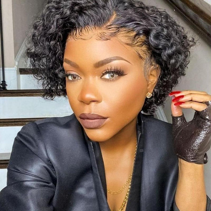 Glueless Pre Cut Lace Short Curly Pixie Cut Bob Lace Closure Wigs Brazilian Human Hair Frontal Wigs