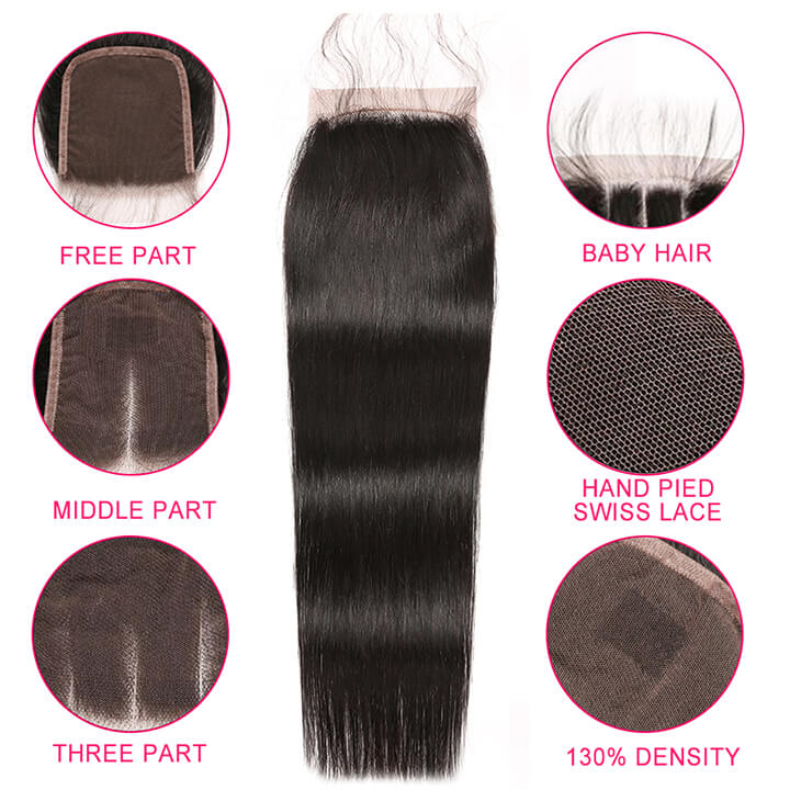 Straight Hair 3 Bundles With Closure 100% Human Hair With Lace Closure