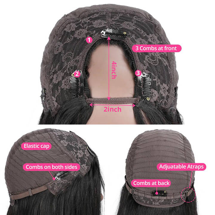 Glueless Brazilian Body Wave U Part Human Hair Wigs No Lace (Super Natural Look)