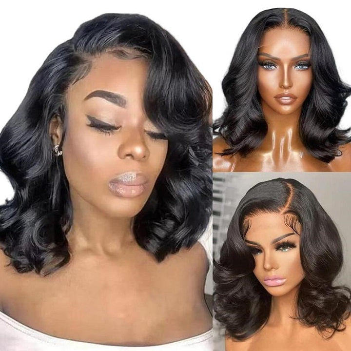 Wear and Go Wavy Bob Glueless Human Hair Wigs 7x5 13x5 Pre Cut Lace 180% Density Black Bob Wig