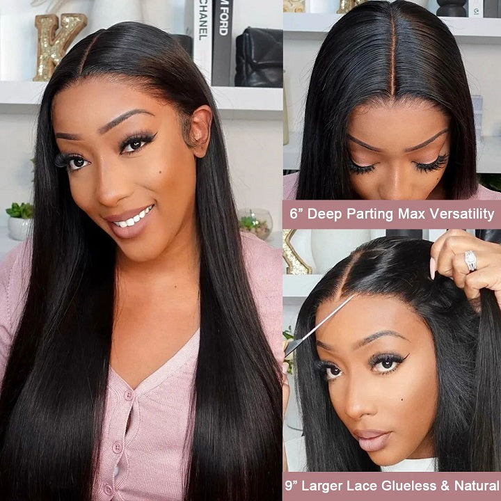 Straight 9x6 Pre Cut Lace Glueless Wig Bleached Knots Human Hair