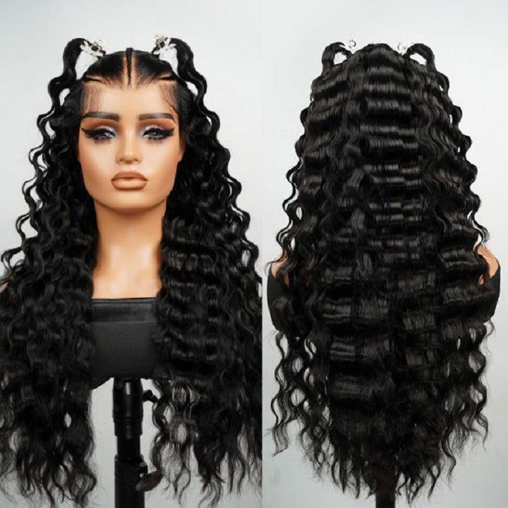 Pre Braided Crimp Wave Wig Pre Cut Lace 13x4 Frontal Wigs Natural Baby Hair