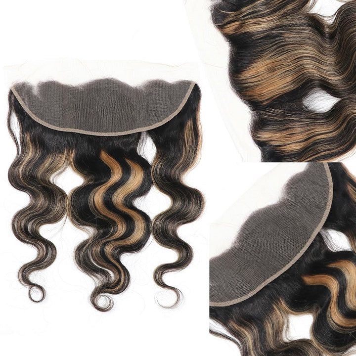 Balayage Honey Blonde Body Wave Hair 3 Bundles With 13x4 Lace Frontal