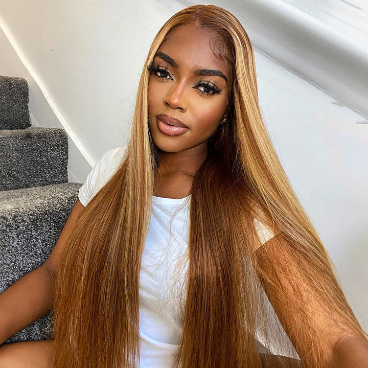 Highlights Blonde Brown 7x5 Pre-everything Lace Straight Balayage Wig Human Hair