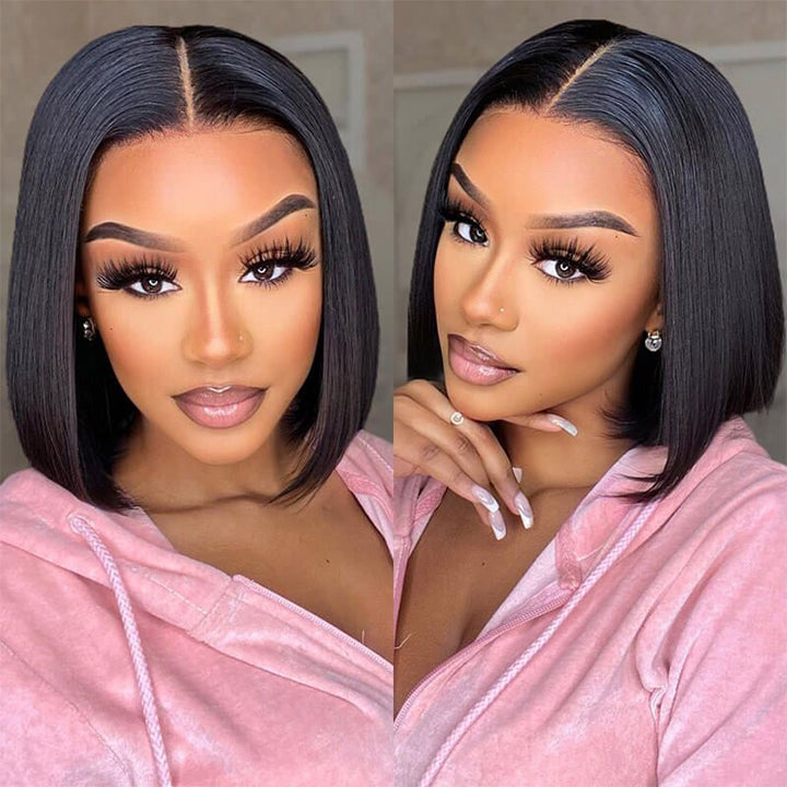 Buy 1 Get 2 $79.99=10" 4x4 Straight Bob Lace Closure Wig+Pixie Cut Wig