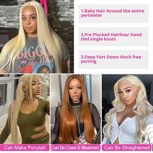 613 Blonde Straight Hair 4x4 Lace Closure Wigs HD Transparent Lace Front Human Hair Wig - Healthier Me Beauty, LLC