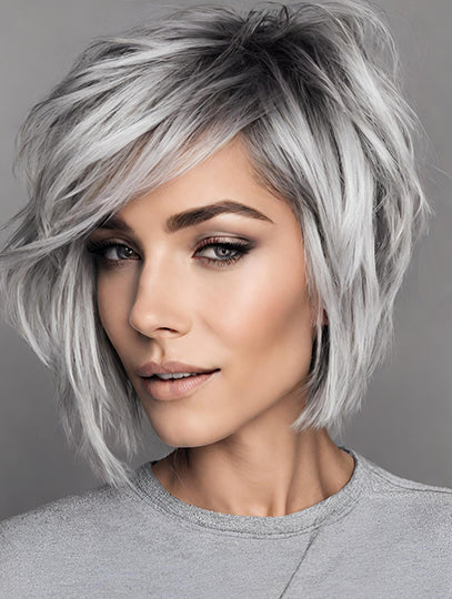 Bobs 8" Straight Short Grey Human Hair Wigs