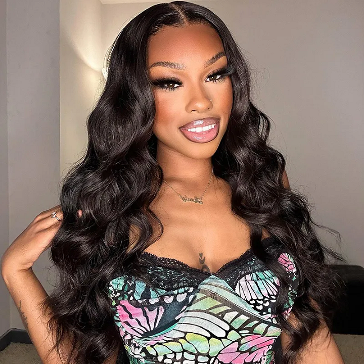 Pre Everything Glueless 13x5 Lace Front Body Wave Wigs With Bangs Human Hair
