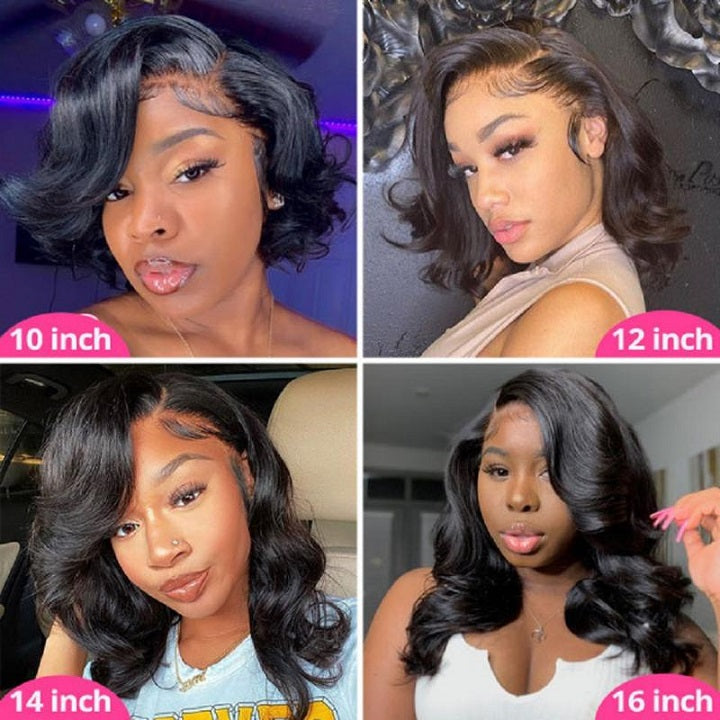 Wear and Go Wavy Bob Glueless Human Hair Wigs 7x5 13x5 Pre Cut Lace 180% Density Black Bob Wig