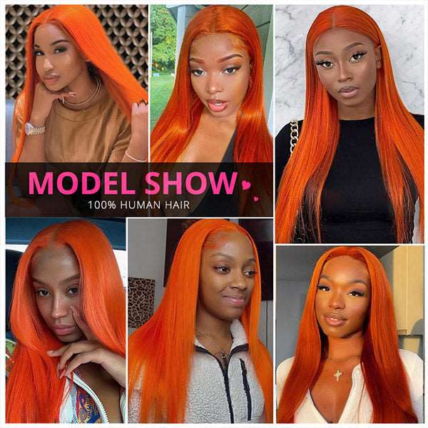 Ginger Orange Lace Front Wigs 13x6x1 HD Lace Frontal Human Hair Wigs Brazilian Straight Hair - Healthier Me Beauty, LLC