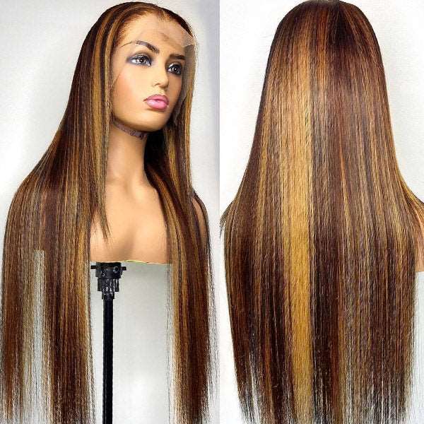 Highlight Human Hair Wig 13x4 Straight Frontal Wig Honey Blonde Wig - Healthier Me Beauty, LLC