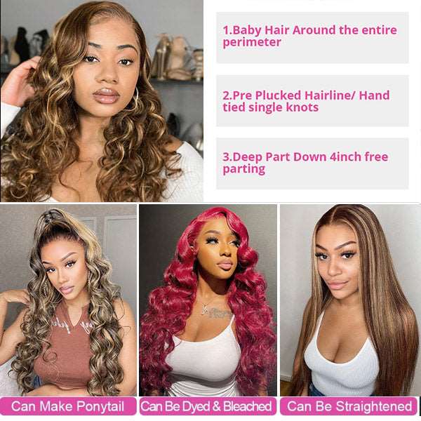 Highlighted Wigs 13x4 Loose Deep Wave Lace Front Wigs Brown Highlights HD Lace Wig - Healthier Me Beauty, LLC