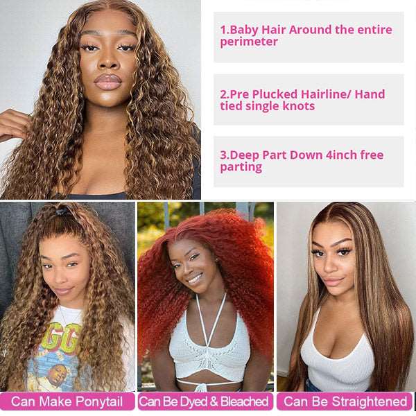 Honey Blonde Wig Deep Wave Hair 13x4 HD Lace Front Wigs 30 Inch Hair - Healthier Me Beauty, LLC