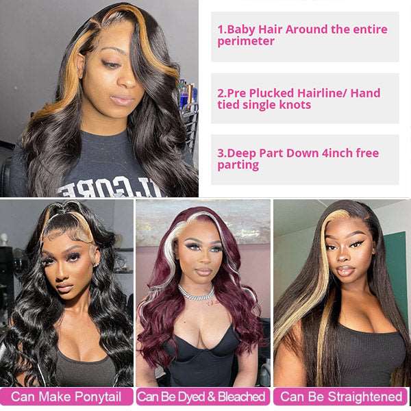 Blonde Balayage Wig 13x4 Lace Front Wigs Body Wave Wigs Highlight Balayage Human Hair Wigs - Healthier Me Beauty, LLC