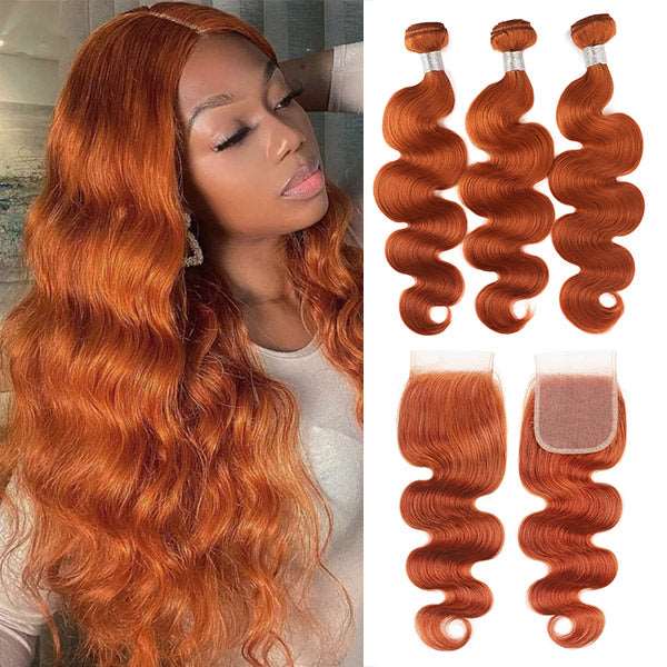 Ginger Orange Bundles with Closure Body Wave Human Hair 3 Bundles with HD Lace Closure - Healthier Me Beauty, LLC