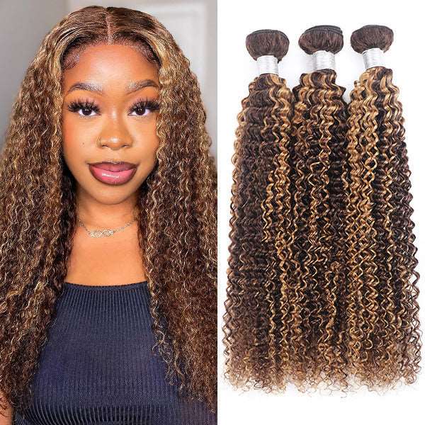 Balayage Highlight Curly Hair Virgin Human Hair 3 Bundles - Healthier Me Beauty, LLC