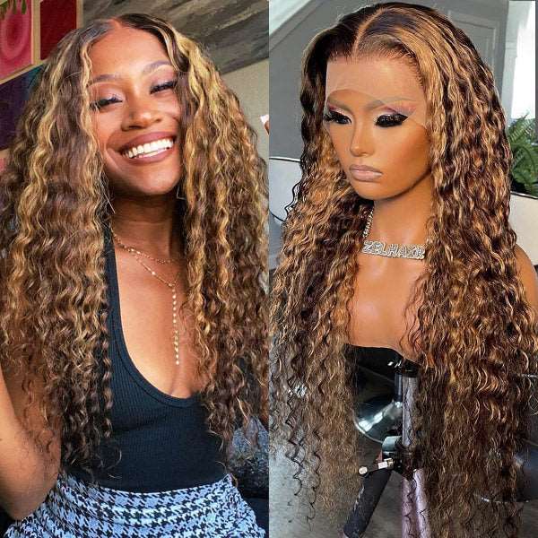 Honey Blonde Wig Deep Wave Hair 13x4 HD Lace Front Wigs 30 Inch Hair - Healthier Me Beauty, LLC