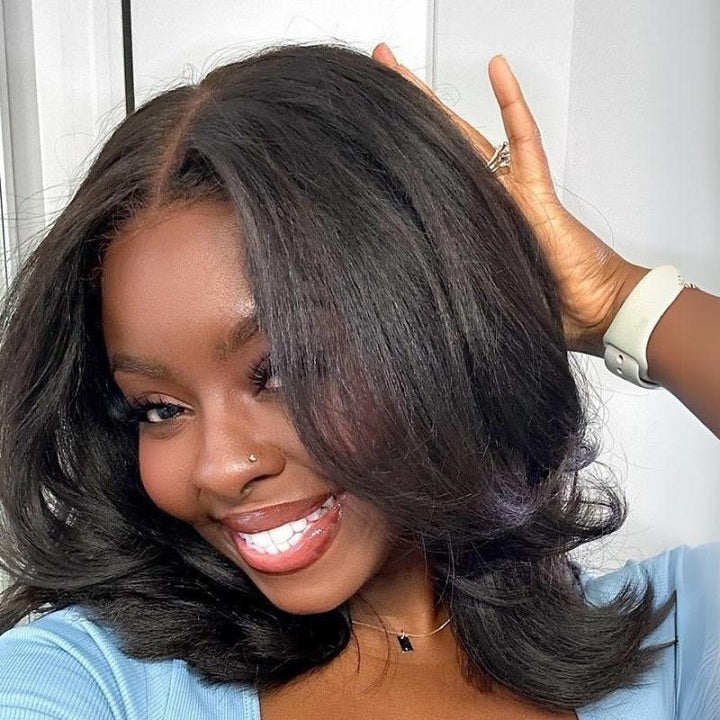 13x5 Pre-everything Yaki Straight Bob Wig Pre-cut Lace Short Human Hair Wig