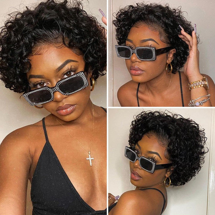 Glueless Pre Cut Lace Short Curly Pixie Cut Bob Lace Closure Wigs Brazilian Human Hair Frontal Wigs