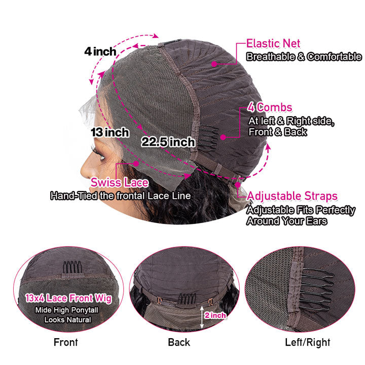 Dark Brown Curly Glueless 13x4 Lace Frontal Wig Preplucked Glueless Human Hair Wig