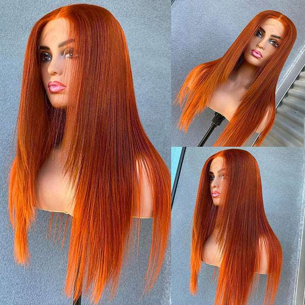 Ginger Orange Lace Front Wigs 13x6x1 HD Lace Frontal Human Hair Wigs Brazilian Straight Hair - Healthier Me Beauty, LLC