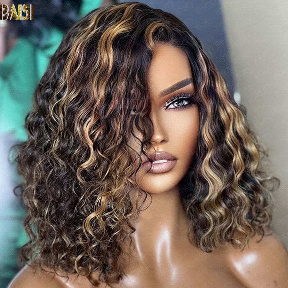 BAISI Highlight Honey Blonde Curly Closure Wig(US warehouse)